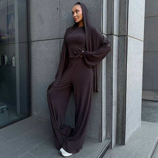 Damen elegante Loungewear-Kombination mit Kapuze und weitem Schnitt R&B