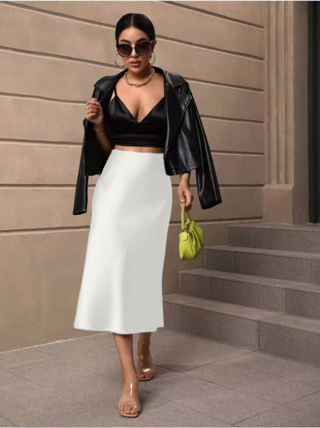 Damen Satin Rock mit schwingendem Saum und elegantem Schnitt R&B