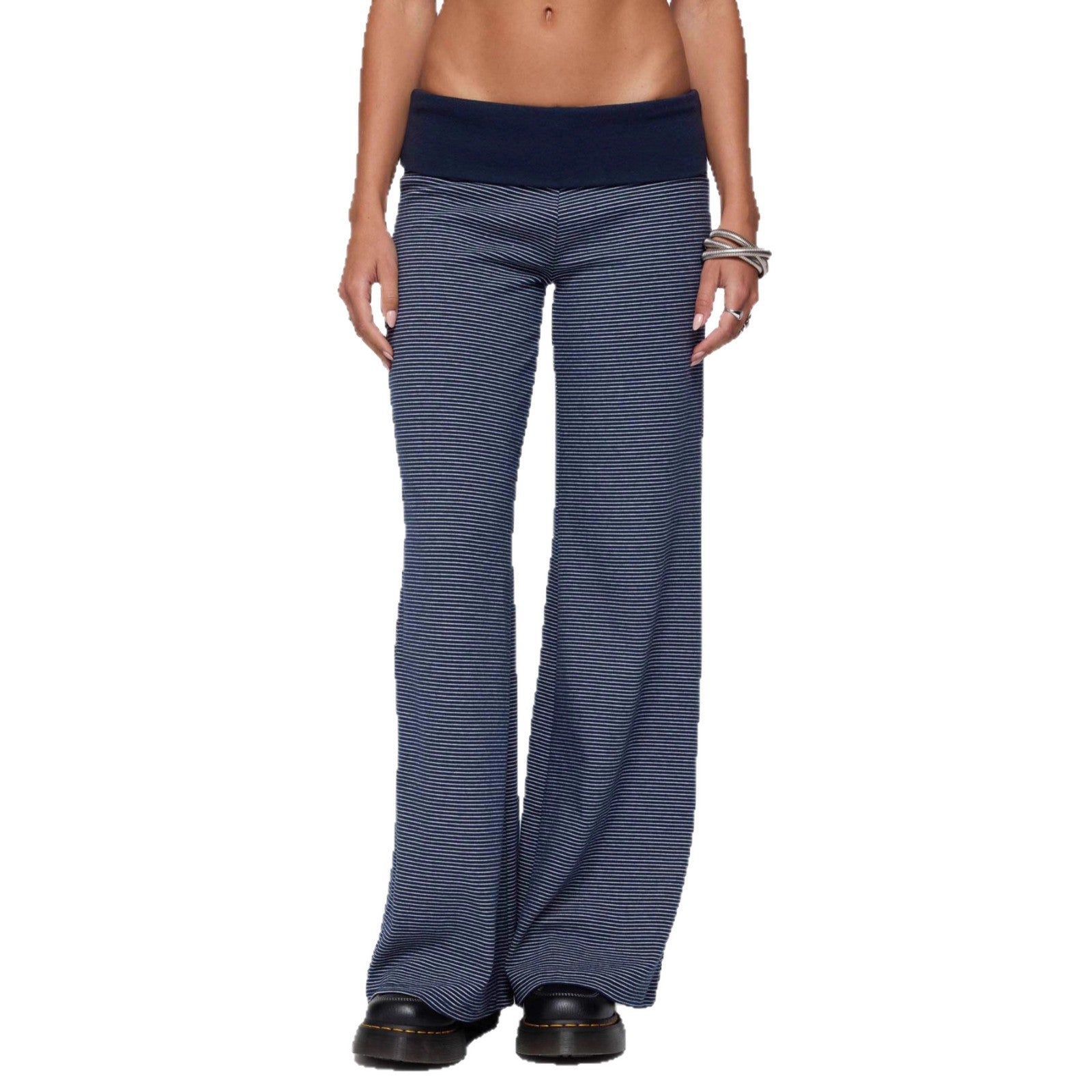 Damen weite Lounge-Hose mit elastischem Bund und maritimem Streifenmuster R&B