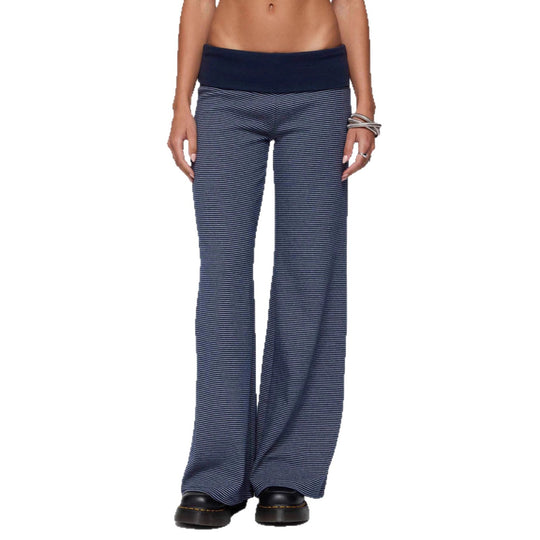 Damen weite Lounge-Hose mit elastischem Bund und maritimem Streifenmuster R&B
