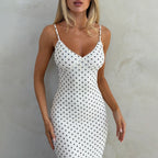Damen Elegantes Maxikleid mit zartem Punktedesign und Spaghetti-Trägern R&B