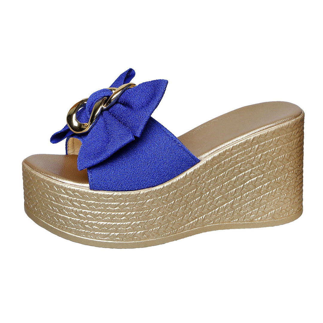 Damen Wedge-Pantoletten mit großem Schleifen-Detail und goldenem Akzent R&B