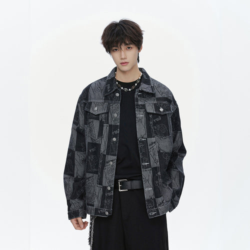 Herren Oversized Jeansjacke im Urban-Style mit grafischem Druck R&B