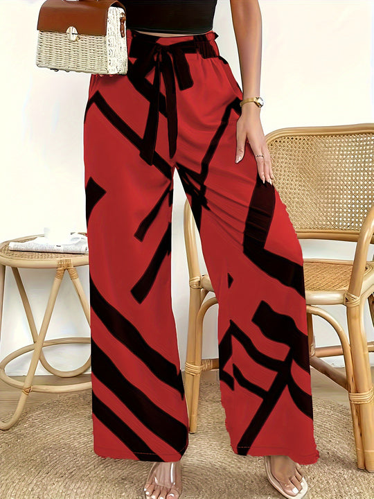 Damen Weite Palazzo-Hose mit modernem Grafikdruck und elastischem Bund R&B