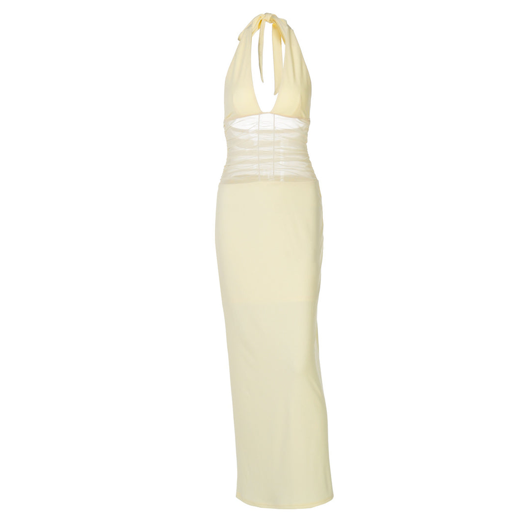 Damen Elegantes langes Kleid mit hochwertiger Drapierung und raffiniertem Halterneck R&B