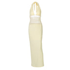 Damen Elegantes langes Kleid mit hochwertiger Drapierung und raffiniertem Halterneck R&B