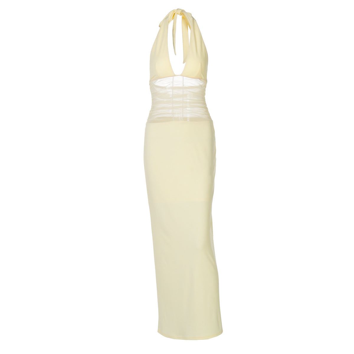 Damen Elegantes langes Kleid mit hochwertiger Drapierung und raffiniertem Halterneck R&B