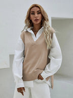 Damen Strickweste mit V-Ausschnitt und modernen Details