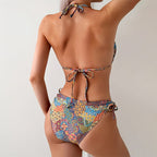 Damen Triangel-Bikini mit auffälligem Muster und verstellbaren Schnürungen R&B