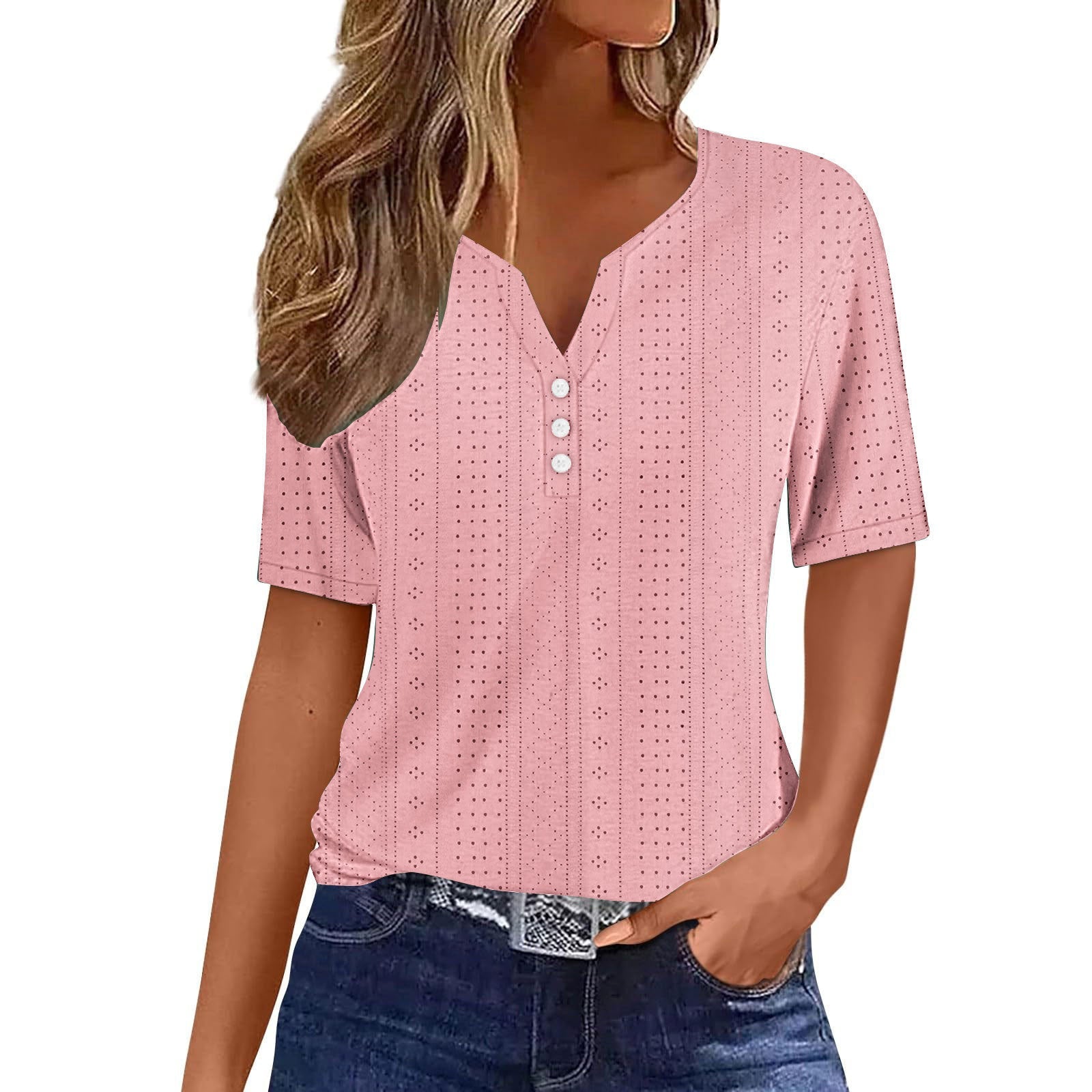 Damen Komfortables Kurzarmshirt mit Knopfdetails R&B