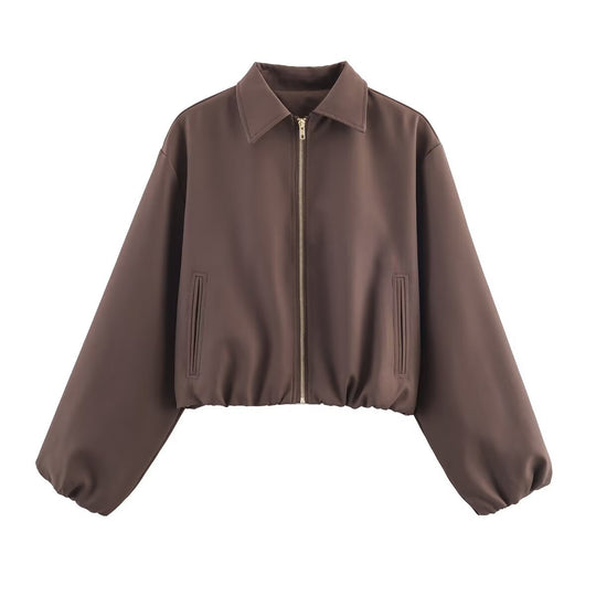 Damen lässige Übergangsjacke mit hohem Kragen und elastischem Saum R&B