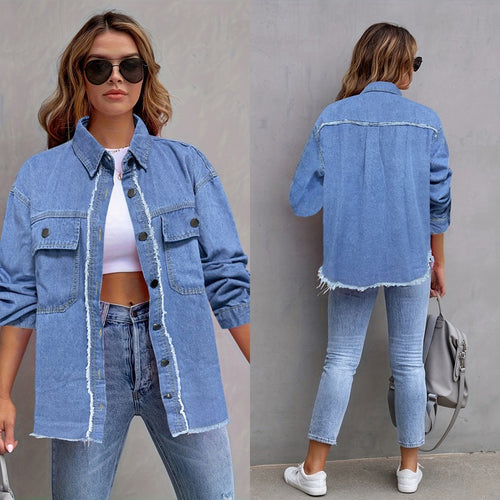 Damen Jeansjacke mit lässigem Schnitt und großen Taschen R&B
