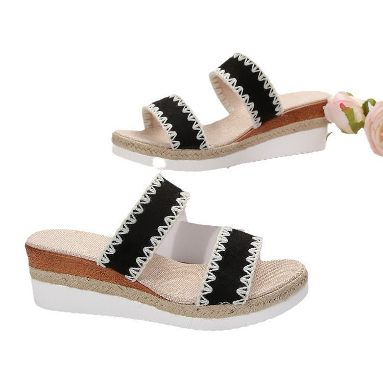 Damen modische Wedgesandalen mit exquisiten Ziernähten R&B