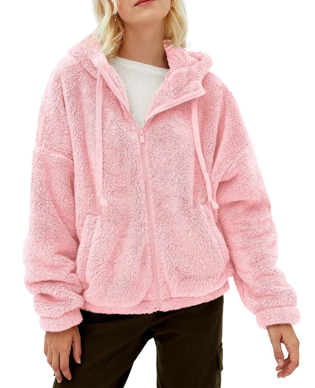 Damen lässige Fleecejacke mit Kängurutasche und Kapuze R&B
