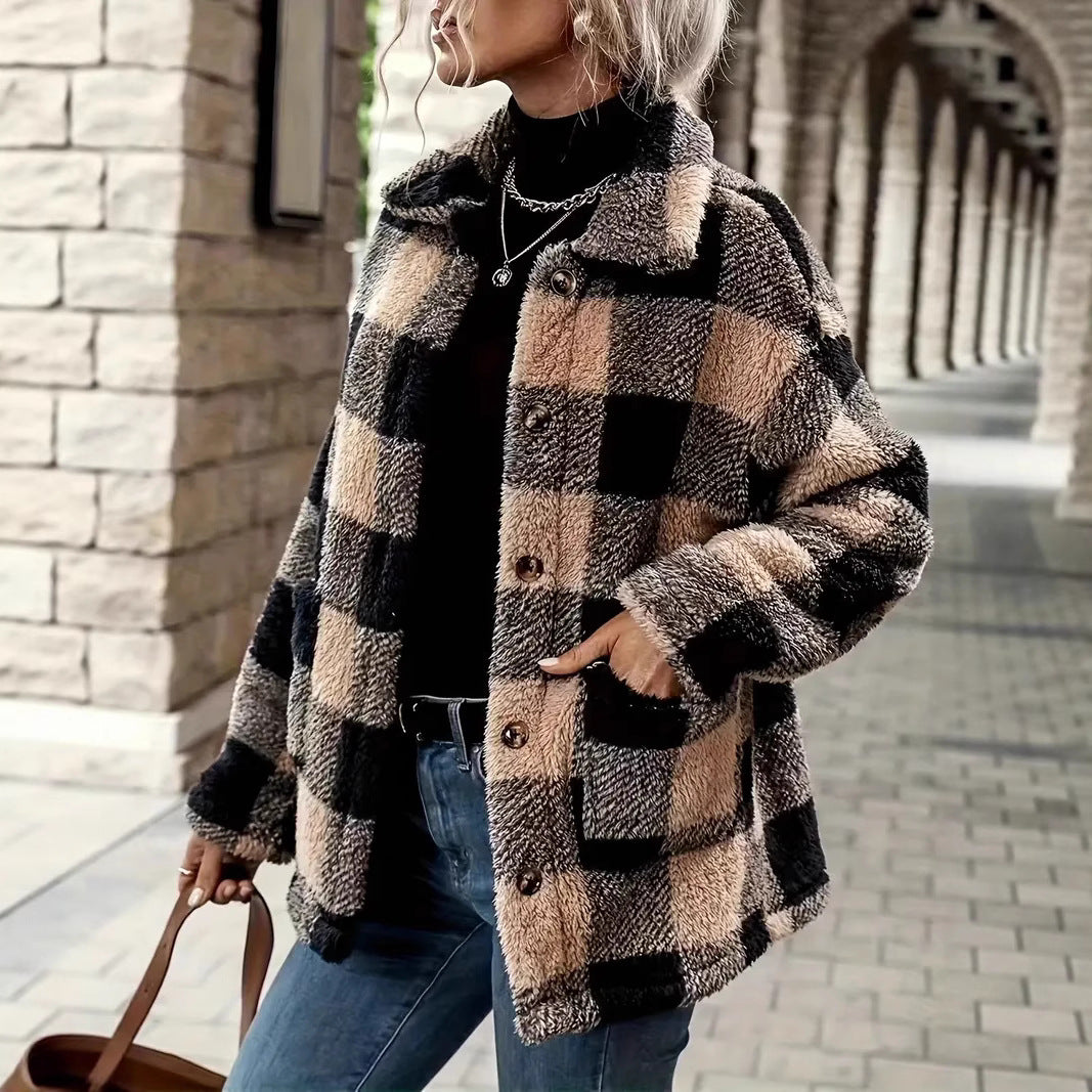 Damen Kuschelige Karofleecejacke im Casual-Stil R&B