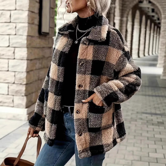 Damen Kuschelige Karofleecejacke im Casual-Stil R&B