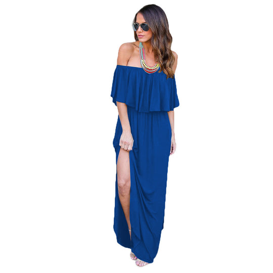 Damen Maxikleid mit schulterfreiem Design und Rüschendetail R&B