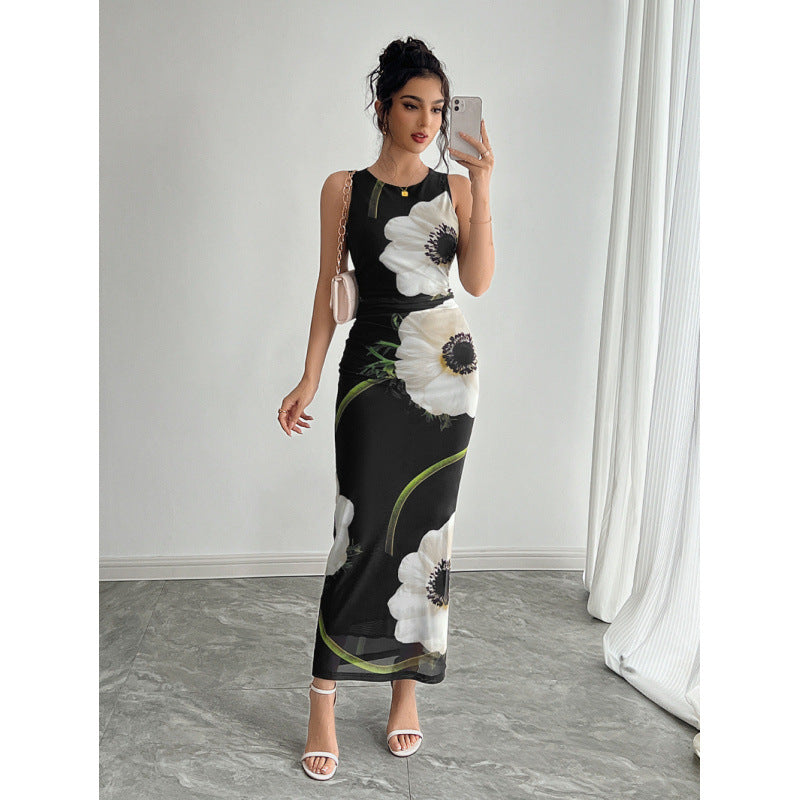 Damen Maxikleid mit floraler Druckgestaltung und figurbetontem Schnitt R&B