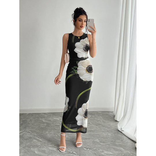 Damen Maxikleid mit floraler Druckgestaltung und figurbetontem Schnitt R&B