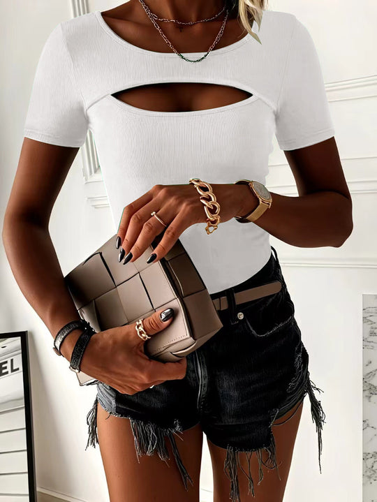 Damen kurzärmliges Oberteil mit trendischem Cut-Out-Design R&B