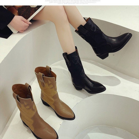 Damen Western-Stiefel mit modischen Cut-Out-Details und robustem Blockabsatz R&B
