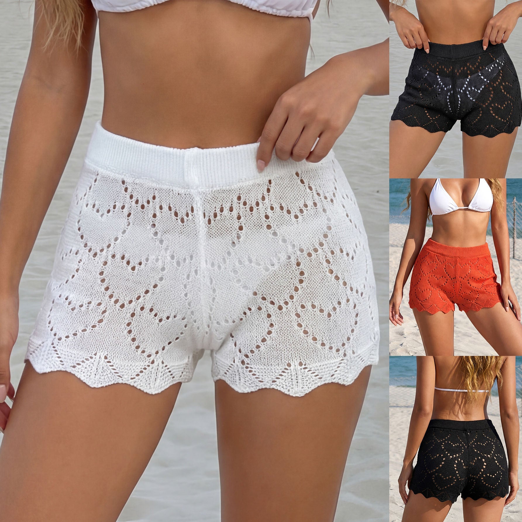 Damen luftige Häkelshorts mit Herzen R&B