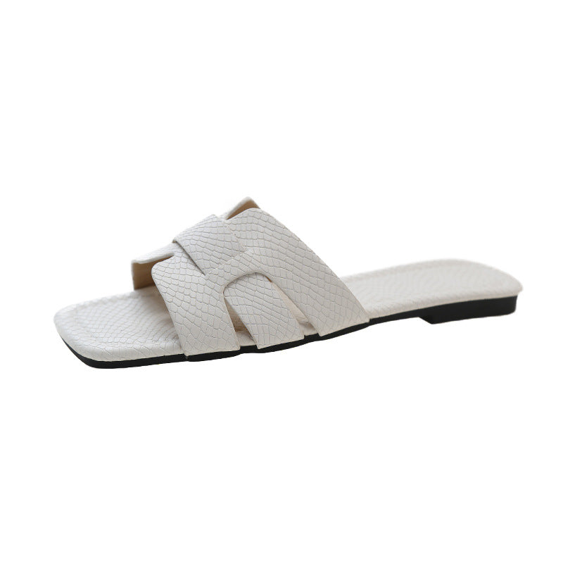 Damen modische Riemchen-Pantoletten mit elegantem Schlangenleder-Design R&B