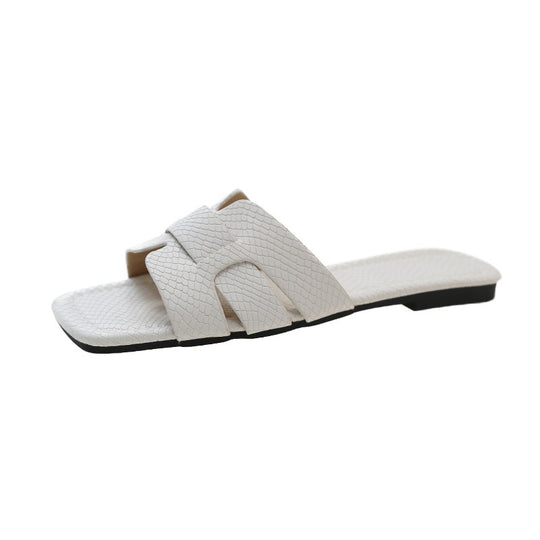 Damen modische Riemchen-Pantoletten mit elegantem Schlangenleder-Design R&B