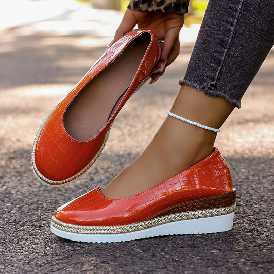 Damen Plattform-Ballerinas mit modischem Krokopattern und elastischer Einlage R&B