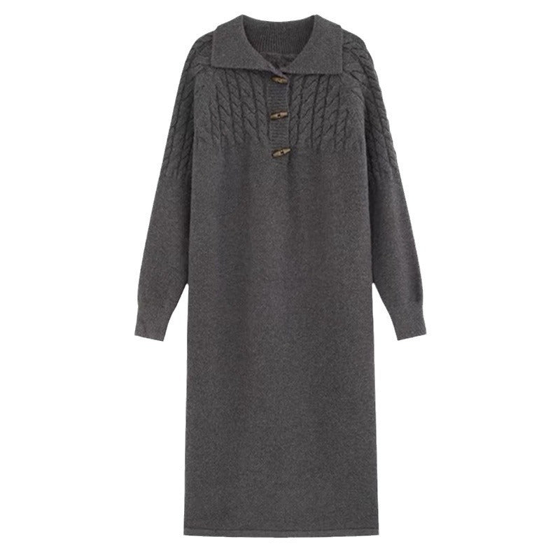 Damen Strickkleid mit Kragen und Knopfdetails R&B