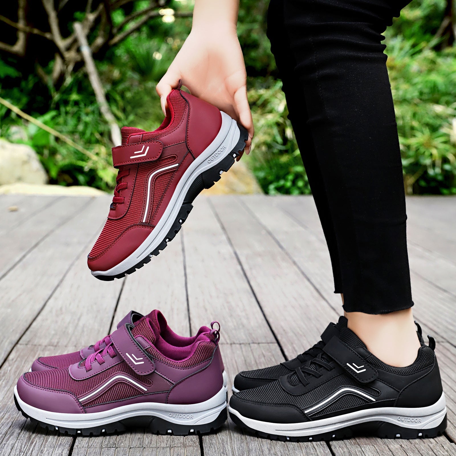 Damen Sportliche Fitness-Sneaker mit verstellbarem Klettverschluss und atmungsaktivem Mesh-Obermaterial R&B