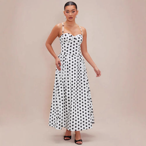 Damen Maxi-Kleid mit punktiertem Design und taillierter Passform R&B