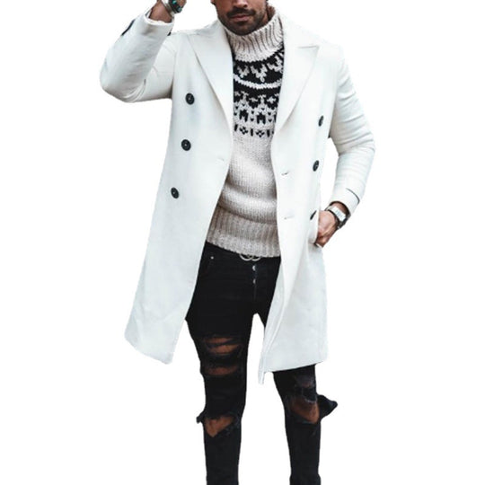 Herren eleganter langer doppelt-geknöpfter Mantel R&B