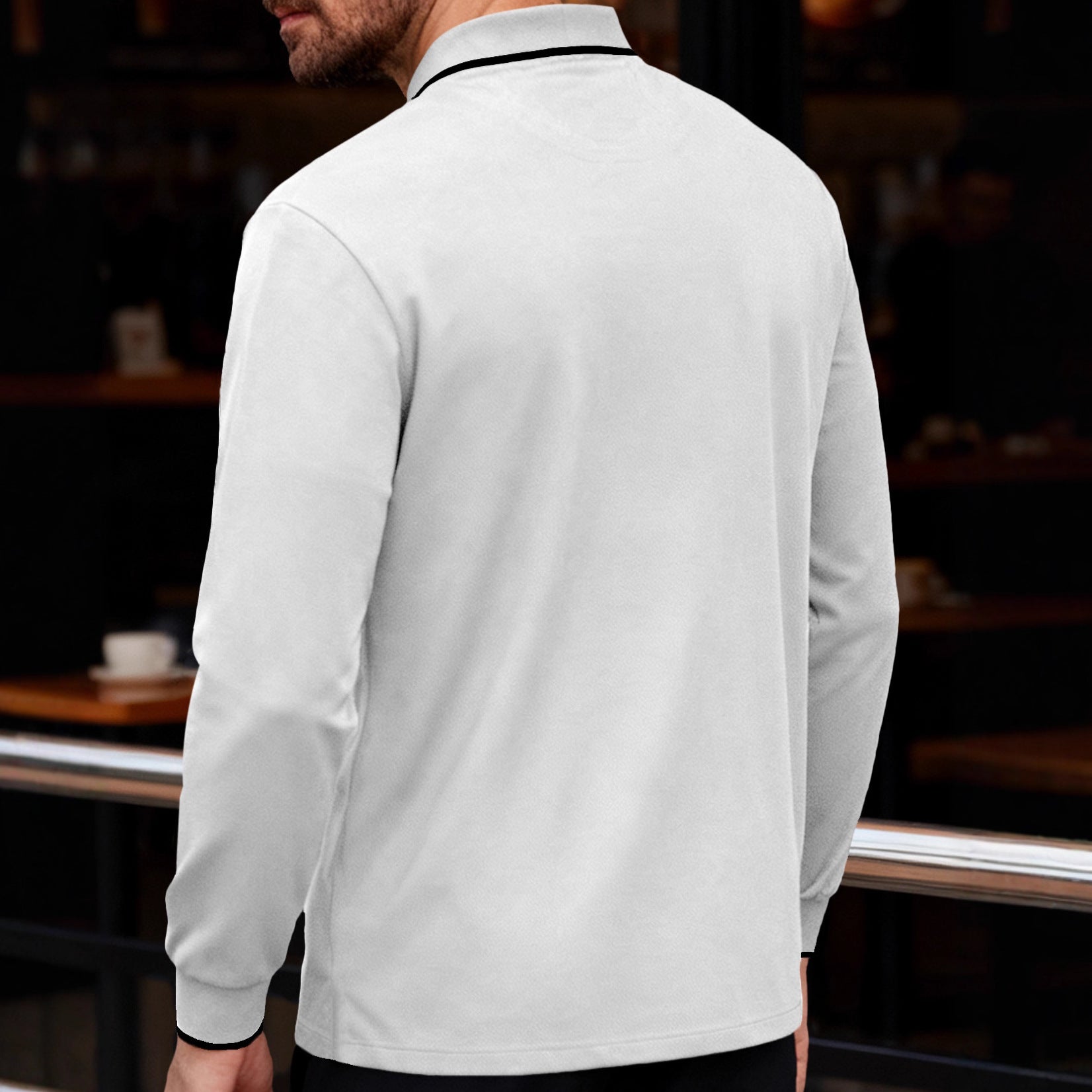 Herren nan langärmeliges Piqué-Poloshirt mit Kontrastpaspel am Kragen und Bündchen R&B