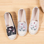 Damen bequeme Slip-On Espadrilles mit floralem Stickdesign