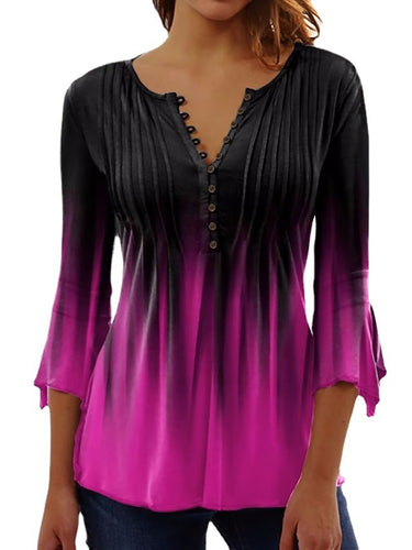 Damen Langarmshirt mit geschlitzten Ärmeln und Knopfdetails Heidi-Mode