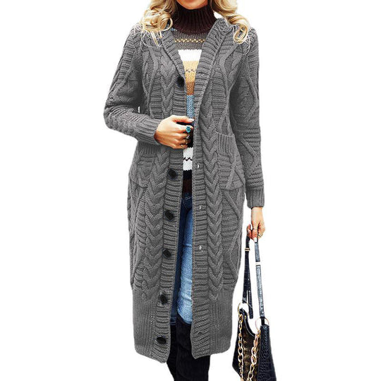 Damen Strickmantel mit elegantem Zopfmuster und praktischen Taschen R&B