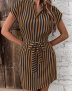 Damen Hemdkleid mit schickem Streifenmuster und Taillengürtel R&B