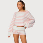 Damen nan kurz geschnittener Off-Shoulder Cropped Strickpullover mit weitem Fledermausärmel R&B