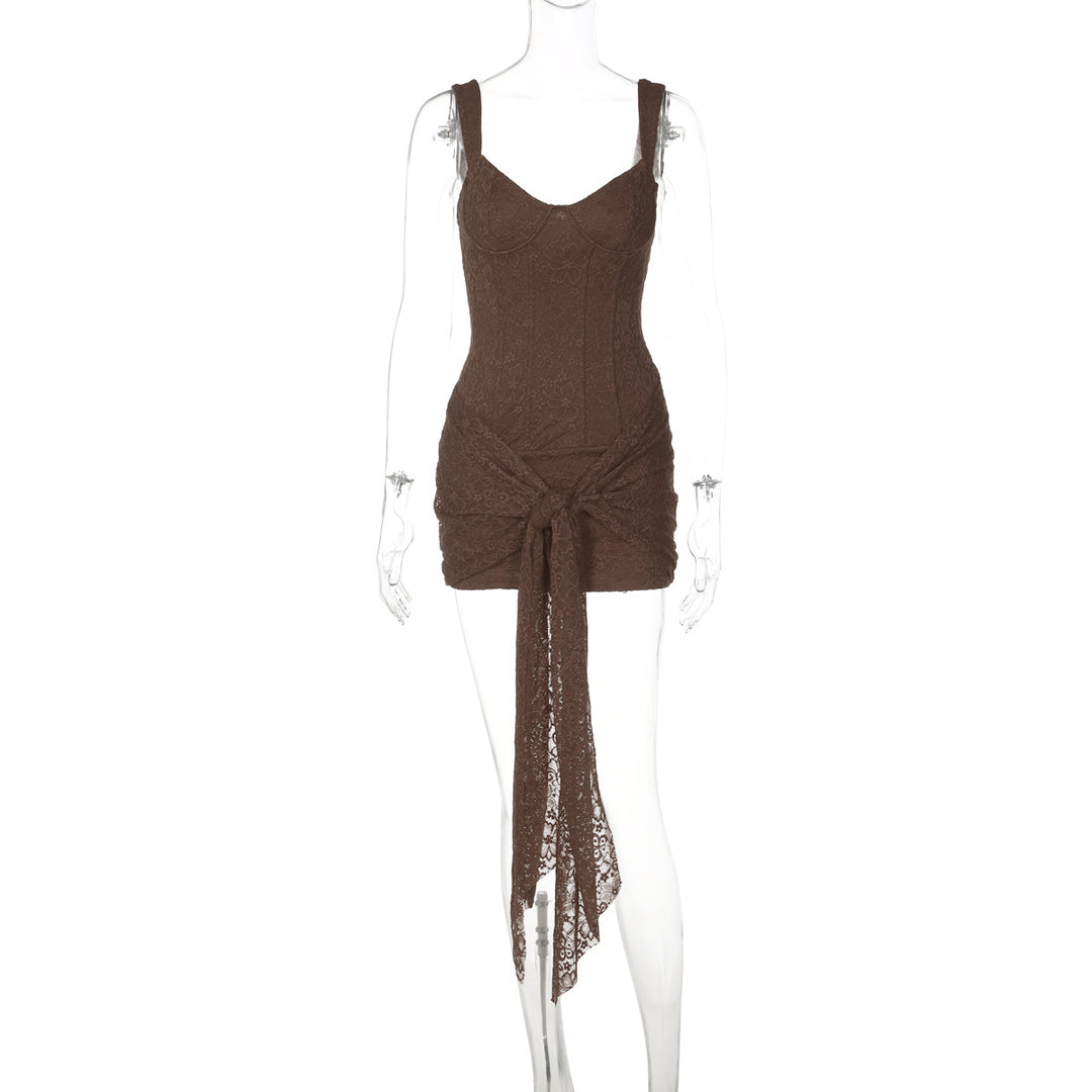Damen Elegantes Kleid mit Spitzenverzierungen und Raffungsdetails R&B