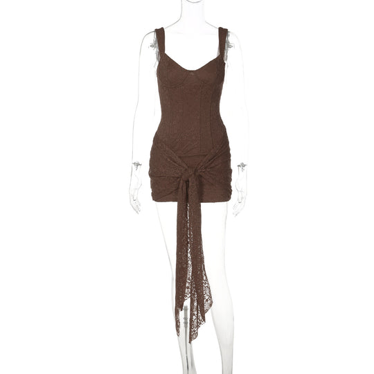 Damen Elegantes Kleid mit Spitzenverzierungen und Raffungsdetails R&B