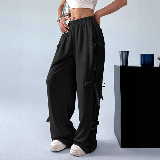 Damen Weit geschnittene Cargohose mit Leopardenmuster und eleganten Schnürdetails R&B