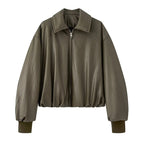 Damen lässige Boxy-Jacke aus weichem Kunstleder mit elastischem Bund R&B