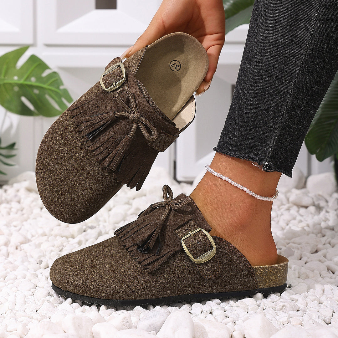 Damen Clogs mit dekorativen Fransen und verstellbarem Schnallenverschluss R&B