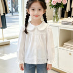 Mädchen elegante Bluse mit rüschenbesetztem Kragen R&B