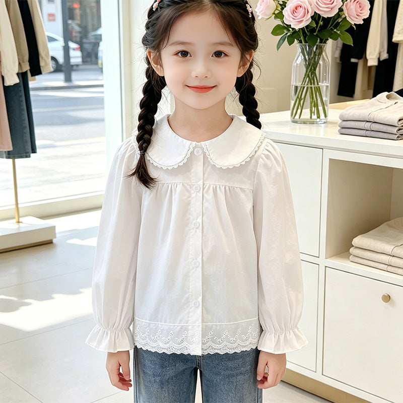 Mädchen elegante Bluse mit rüschenbesetztem Kragen R&B