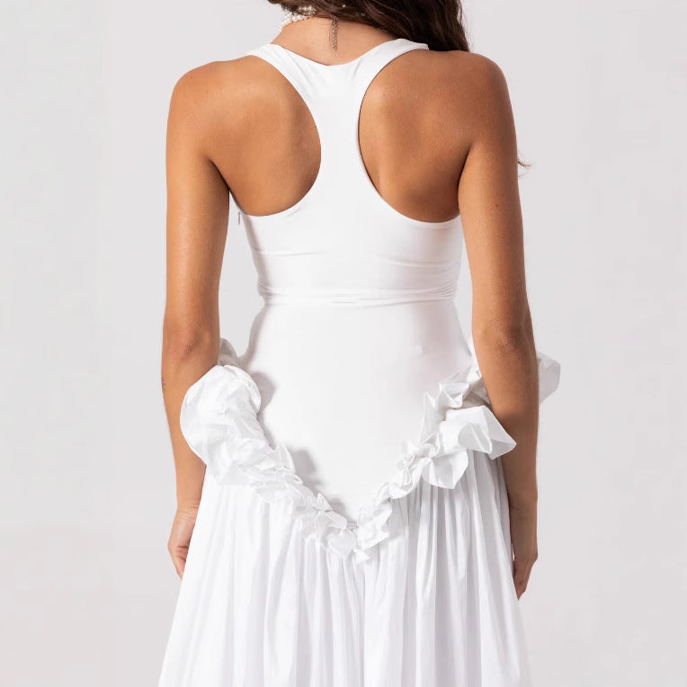 Damen Elegantes Maxikleid mit Rüschensaum und Figurbetontem Oberteil R&B