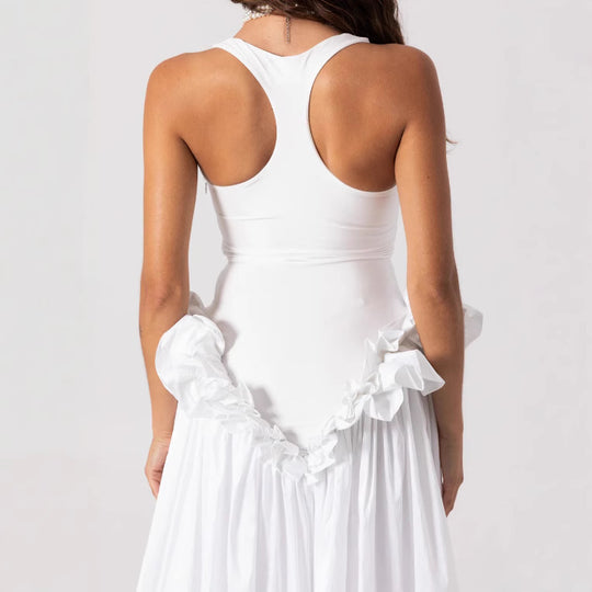 Damen Elegantes Maxikleid mit Rüschensaum und Figurbetontem Oberteil R&B