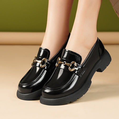 Damen Elegante Loafers mit robustem Blockabsatz und modischem Kettendetail R&B