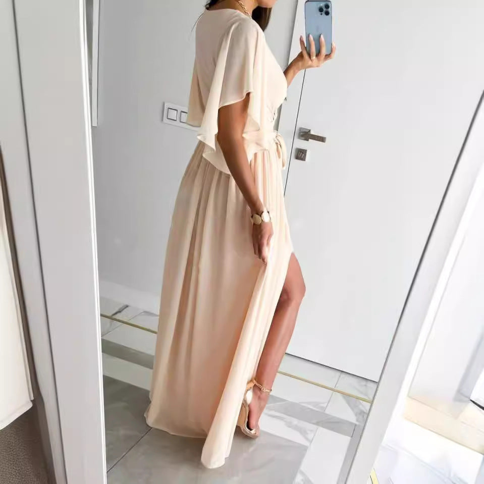 Damen Elegantes Maxikleid mit voluminösen Ärmeln und schickem Beinschlitz R&B